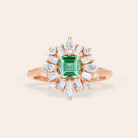Lab Green Sapphire Asscher Cut Ballerina Art Deco Engagement Ring-Nobel Yates