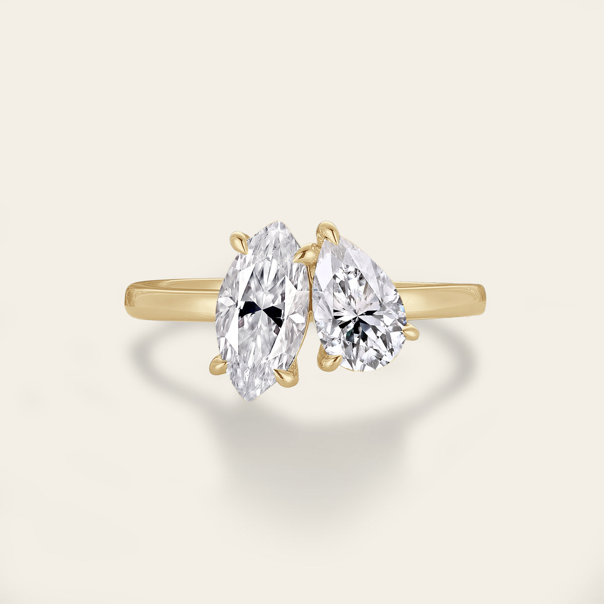 Marquise & Pear Cut Moissanite Toi et Moi Engagement Ring Two Gemstone