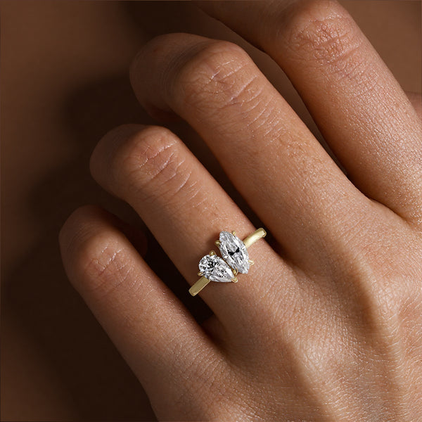 Marquise & Pear Cut Moissanite Toi et Moi Engagement Ring Two Gemstone