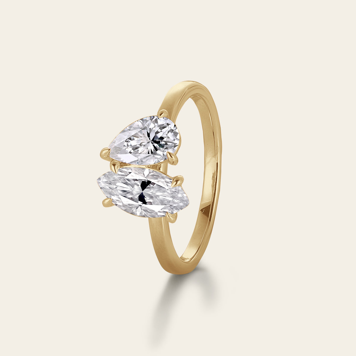 Marquise & Pear Cut Moissanite Toi et Moi Engagement Ring Two Gemstone