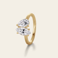 Marquise & Pear Cut Moissanite Toi et Moi Engagement Ring Two Gemstone