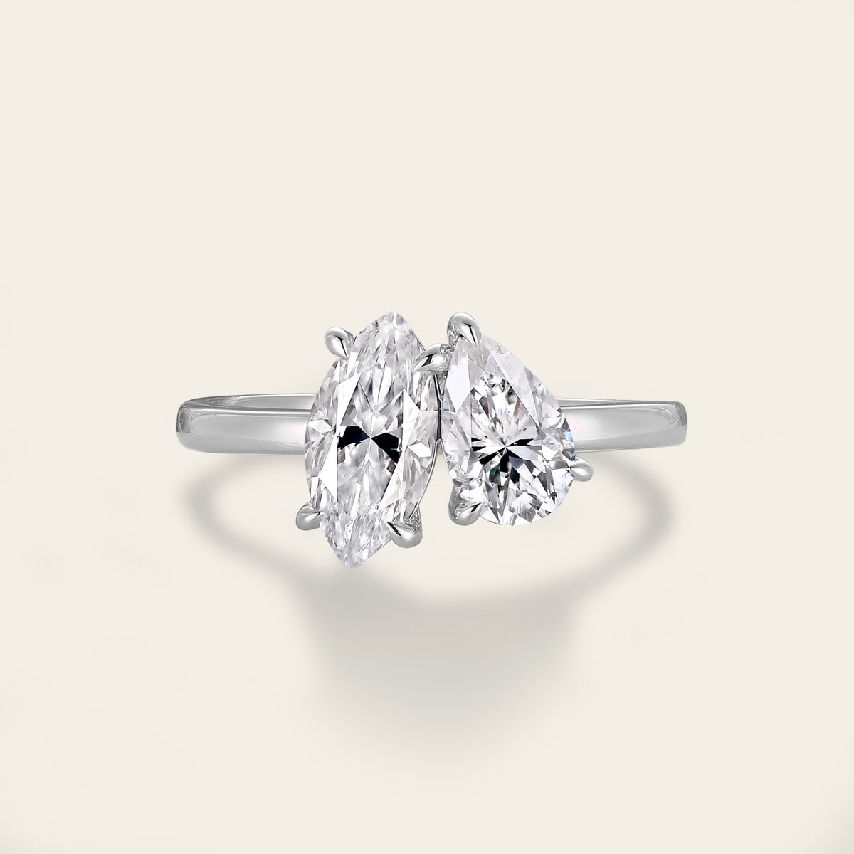 Marquise & Pear Cut Moissanite Toi et Moi Engagement Ring Two Gemstone