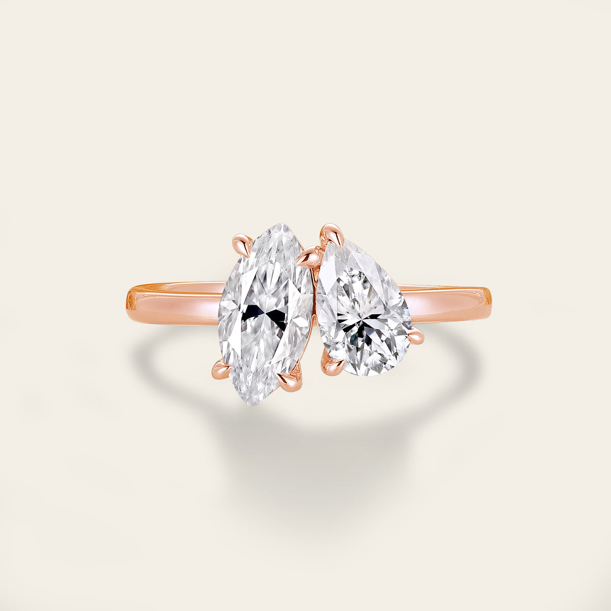 Marquise & Pear Cut Moissanite Toi et Moi Engagement Ring Two Gemstone