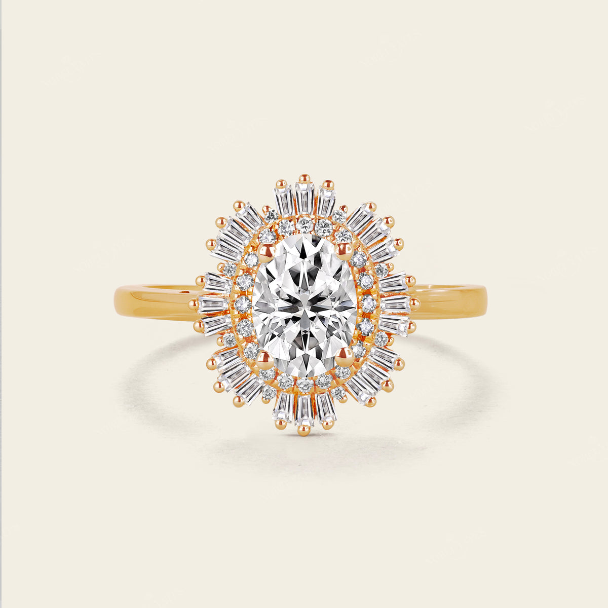 Art deco Oval Moissanite Engagement Ring Rose Gold