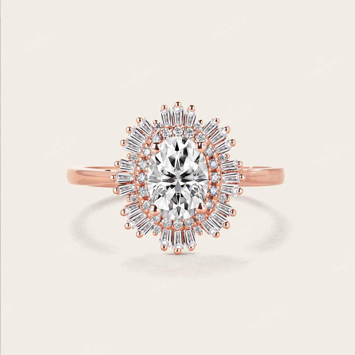 Art deco Oval Moissanite Engagement Ring Rose Gold