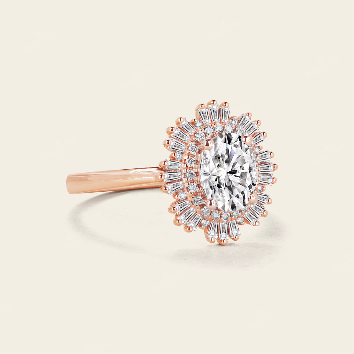 Art deco Oval Moissanite Engagement Ring Rose Gold