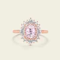 Oval Pink Morganite Art deco Halo Engagement Ring Rose Gold