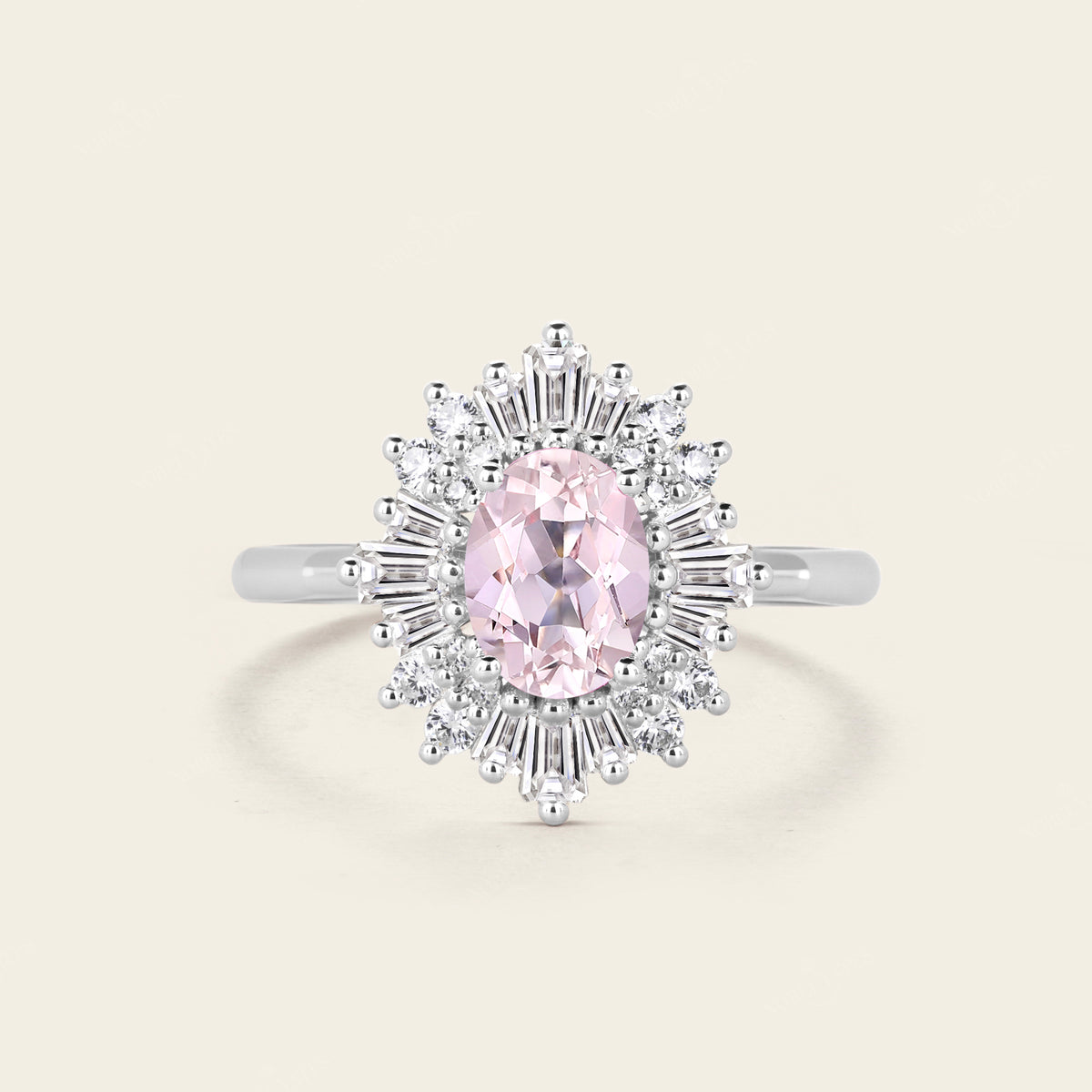 Oval Pink Morganite Art deco Halo Engagement Ring Rose Gold