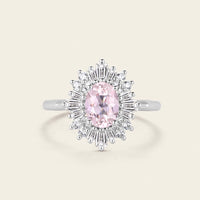 Oval Pink Morganite Art deco Halo Engagement Ring Rose Gold