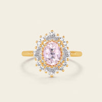 Oval Pink Morganite Art deco Halo Engagement Ring Rose Gold