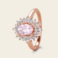 Oval Pink Morganite Art deco Halo Engagement Ring Rose Gold