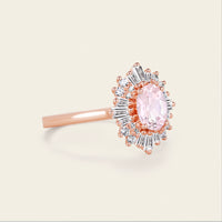 Oval Pink Morganite Art deco Halo Engagement Ring Rose Gold