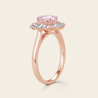 Oval Pink Morganite Art deco Halo Engagement Ring Rose Gold