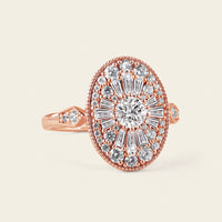 Art Deco Oval Shape Round Lab Diamond Halo Mosaic Ring