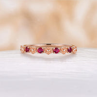 Nature Foral Rose Gold Round Moissanite Straight Wedding Band