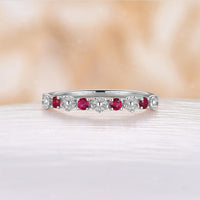 Nature Foral Rose Gold Round Lab Ruby Straight Wedding Band