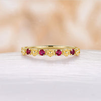 Nature Foral Rose Gold Round Lab Ruby Straight Wedding Band