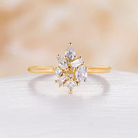 Vintage Cluster Moissanite Rose Gold Pear Baguette Marquise Shape Engagement Ring