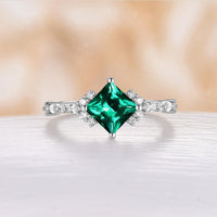 Princess Cut Moss Agate Rose Gold Engagement Ring Moissanite Side Stones