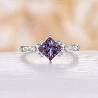 Princess Cut Lab Alexandrite Engagement Ring Cluster White Gold Band