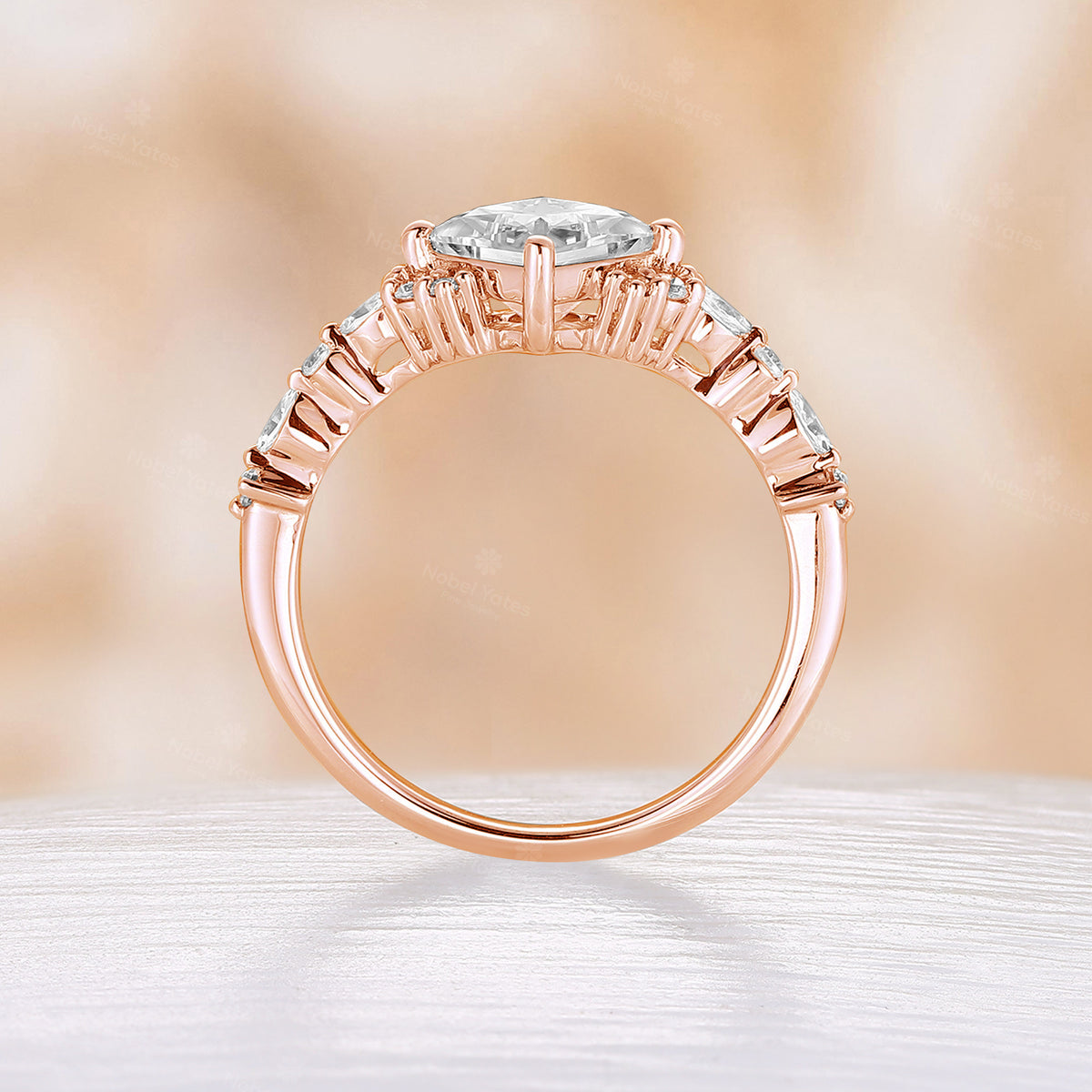 Cluster Princess Cut Moissanite Engagement Ring Rose Gold Band