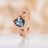 Pear Lab Alexandrite Leaf Nature Inspired Rose Gold Engagement Ring Twist Band