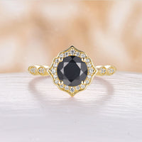 Yellow Gold Round Shape Lab Emerald Engagement Ring Moissanite Halo