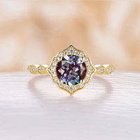 Yellow Gold Round Shape Lab Emerald Engagement Ring Moissanite Halo