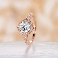 Vintage Round Moissanite Half Eternity Engagement Ring Halo Rose Gold