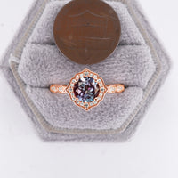 Lab Alexandrite Round Cut Engagement Ring Vintage Halo Rose Gold Half Eternity