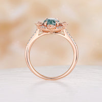 Nature Inspired Flower Oval Shape Moss Agate Moissanite Halo Engagement Ring