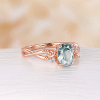 Nature Inspired Rose Foral Oval Cut Lab Emerald Rose Gold Engagement Ring