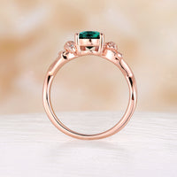 Nature Inspired Rose Foral Yellow Gold Oval Cut Lab Emerald Engagement Ring