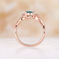 Nature Inspired Rose Foral Oval Cut Lab Emerald Rose Gold Engagement Ring