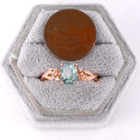 Nature Inspired Rose Foral Oval Cut Lab Emerald Rose Gold Engagement Ring