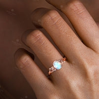 Nature Inspired Rose Foral Oval Cut Lab Emerald Rose Gold Engagement Ring