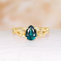 Pear Cut Teal Sapphire Nature Inspired Foral Engagement Ring Rose Gold