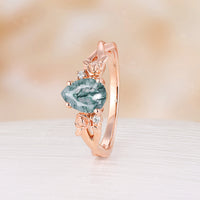 Nature Inspired Moss Agate Rose Foral Pear Cut Rose Gold Engagement Ring