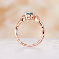 Nature Inspired Moss Agate Rose Foral Pear Cut Rose Gold Engagement Ring