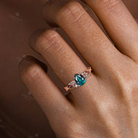 Nature Inspired Moss Agate Rose Foral Pear Cut Rose Gold Engagement Ring