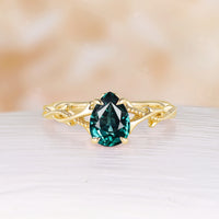 Nature Inspired Twig Pear Cut Moss Agate Twist Rose Gold Engagement Ring