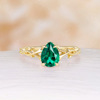 Nature Inspired Twig Pear Cut Moss Agate Twist Rose Gold Engagement Ring