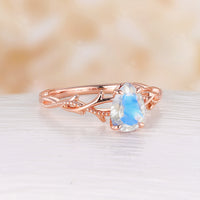 Nature Inspired Twig Pear Cut Moonstone Twist Yellow Gold Engagement Ring