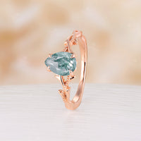 Nature Inspired Twig Pear Cut Moss Agate Twist Rose Gold Engagement Ring