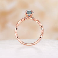 Nature Inspired Twig Pear Cut Moss Agate Twist Rose Gold Engagement Ring