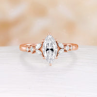 Marquise Shape Lab Emerald Side Stone Cluster Engagement Ring Rose Gold