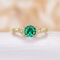 Round Lab Emerald Unique Celtic Side Stones Engagement Ring Rose Gold