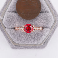 Lab Ruby Round Shape Unique Celtic Side Stones Engagement Ring Rose Gold