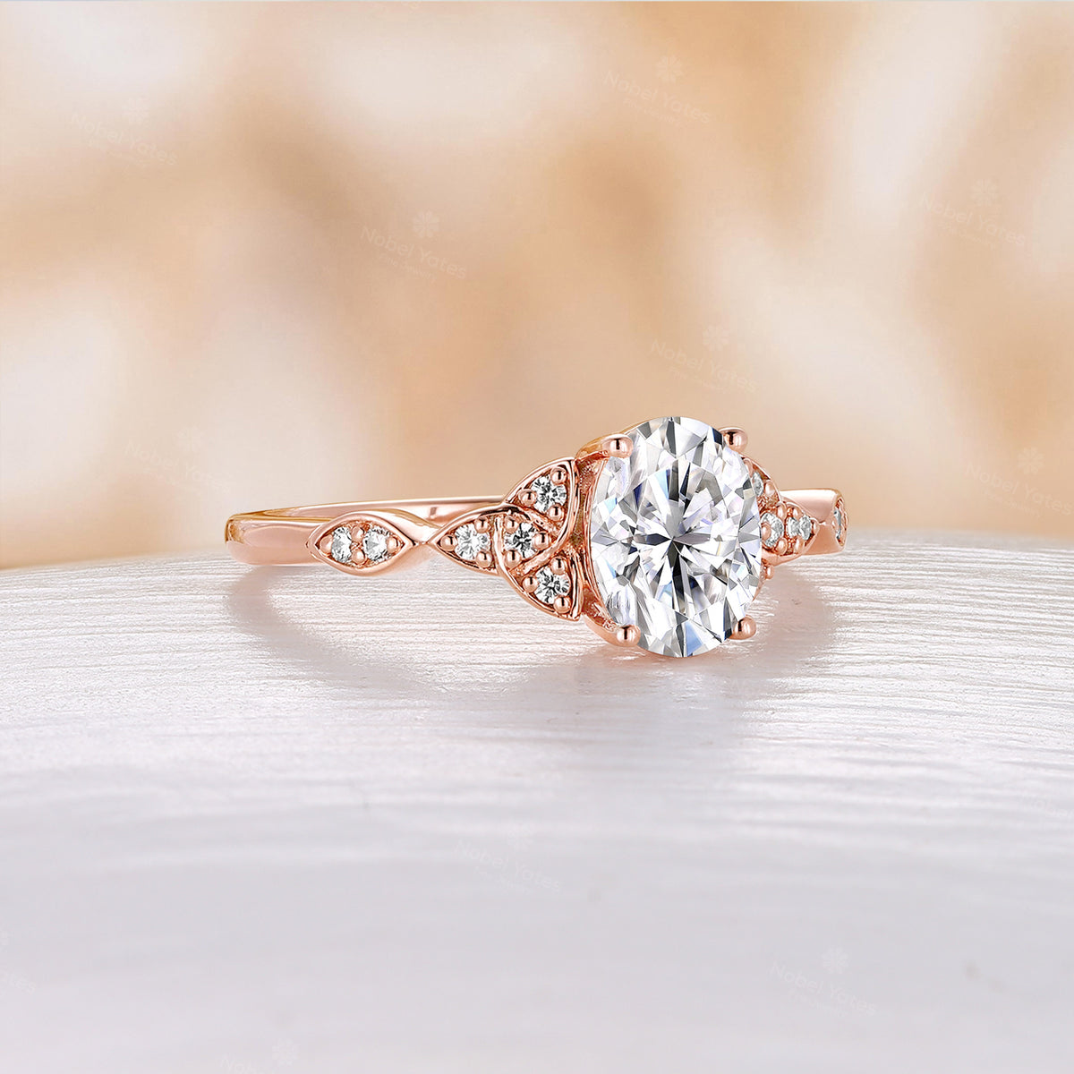 Oval Moissanite Celtic Engagement Ring Rose Gold With Side Stones