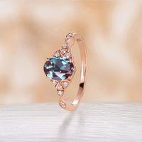 Lab Alexandrite Oval Celtic Engagement Ring Rose Gold With Side Stones